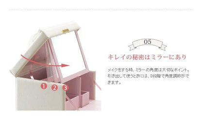メイクボックスコスメボックス鏡大容量収納カワイイ引き出し化粧箱小型ピンク白2段持ち運び軽量バニティミラーコンパクト仕切りおしゃれドレッサーシンプル鏡付きメイクアップボックス卓上ミニ小