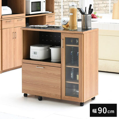 キッチンカウンターキッチンボード90幅コンセント付きレンジ台キッチン収納食器棚カウンターキャスター付き