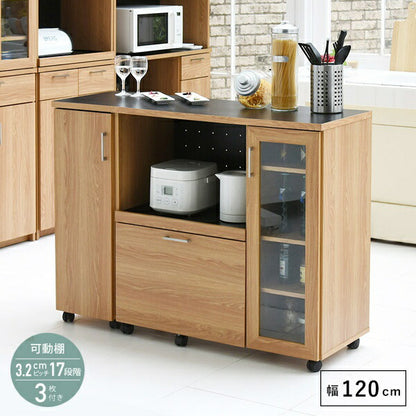 キッチンカウンターキッチンボード幅120コンセント付きレンジ台キッチン収納食器棚カウンターキャビネット付きキャスター付き