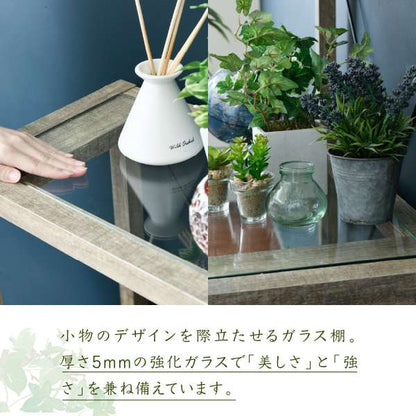 ボタニカル花台鉢置き台ラック3段フラワースタンド古材ガラスシャビ―観葉植物インテリア幅60奥行30高さ100オープンシェルフ木製飾り棚