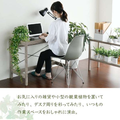 グリーンインテリアデスク幅90ガラス古材古木インテリア奥行45グリーン観葉植物シャビー植物棚ラックおしゃれ木製机pcリビング