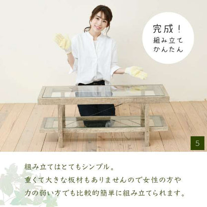 グリーンのある暮らしテレビ台ガラス古材インテリア40インチグリーンシャビー多肉植物ラックおしゃれ鉢置き台一人暮らしテレビボードロータイプ