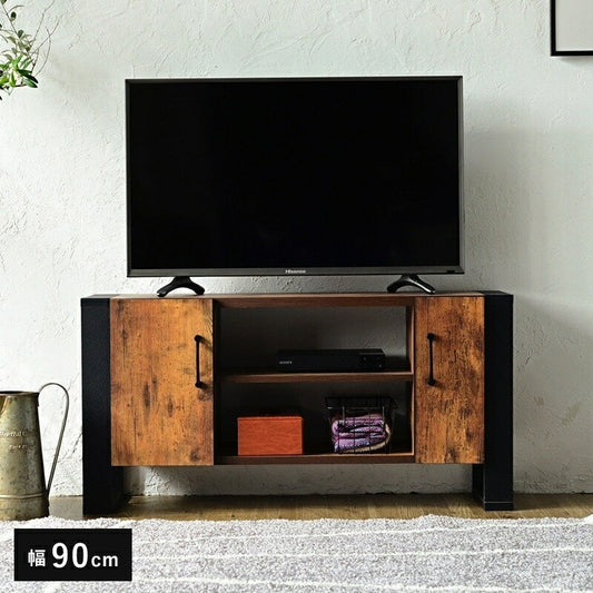 テレビ台32型対応ヴィンテージ風幅90cmブルックリンインダストリアルアイアンレコーダー収納木製脚付き扉付き棚付きひとり暮らしコンパクト