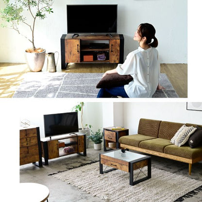テレビ台32型対応ヴィンテージ風幅90cmブルックリンインダストリアルアイアンレコーダー収納木製脚付き扉付き棚付きひとり暮らしコンパクト