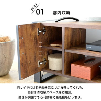 テレビ台32型対応ヴィンテージ風幅90cmブルックリンインダストリアルアイアンレコーダー収納木製脚付き扉付き棚付きひとり暮らしコンパクト