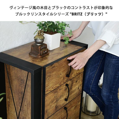 チェスト木製3段インダストリアル脚脚付きブルックリンひとり暮らしリビングボードブラウン引き出しA4リビングタンスコンパクトロータイプ