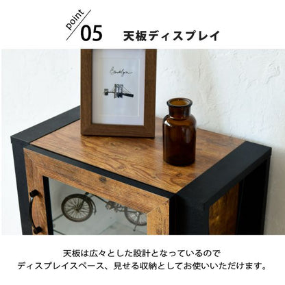 コレクションラック棚高さ90cm可動棚飾り棚ディスプレイ扉付きガラス扉ガラス棚アンティーク風インダストリアルフィギュア強化ガラス透明収納