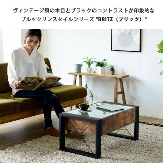 ローテーブル収納センターテーブルガラスリビングテーブルブルックリン長方形引き出し収納付き強化ガラス一人暮らしテレワーク在宅コンパクト