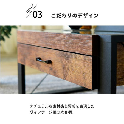ローテーブル収納センターテーブルガラスリビングテーブルブルックリン長方形引き出し収納付き強化ガラス一人暮らしテレワーク在宅コンパクト