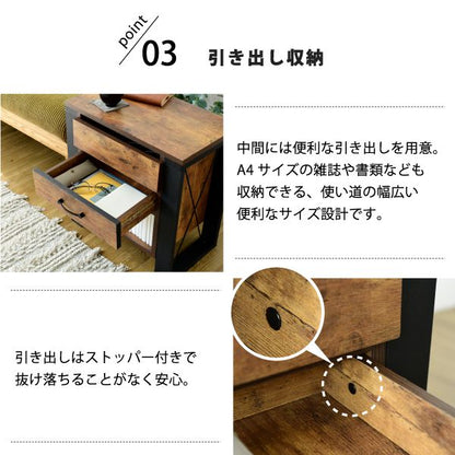 ソファサイドテーブル昇降式サイドテーブルナイトテーブルブルックリンソファ横ベッドサイドデスク横引き出し収納おしゃれテレワークリフティング