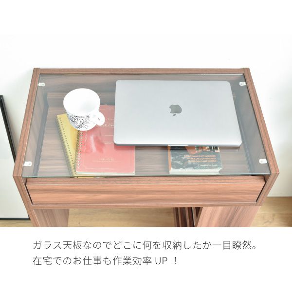 デスク机引き出し収納棚ラックガラスシンプル幅60ロータイプ木製スリム木目薄型奥行35パソコンテレワーク在宅コンパクト小型おしゃれパソコンデスク省スペース天板低いロー在宅勤務小さめ木