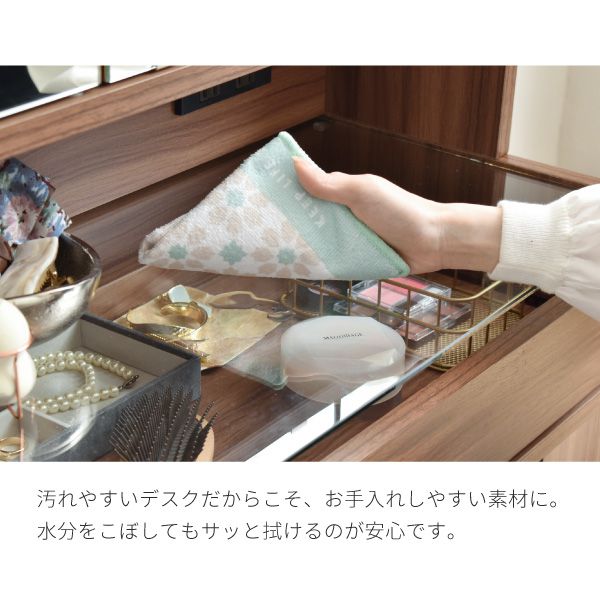 ガラスデスク幅60奥行35.5高さ39.5ガラス天板ガラステーブル引き出しロータイプローデスクローテーブルドレッサー兼デスク本棚付き