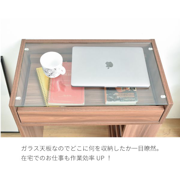 デスク机引き出し収納棚ラックガラスシンプル幅60ハイタイプ木製スリム木目薄型奥行35パソコンテレワーク在宅コンパクト小型おしゃれパソコンデスク省スペース天板高いハイ在宅勤務小さめ木