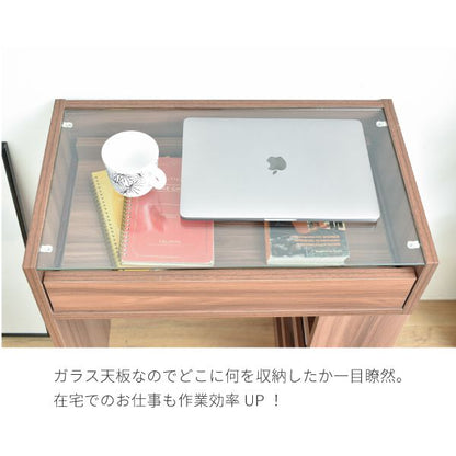 デスク机引き出し収納棚ラックガラスシンプル幅60ハイタイプ木製スリム木目薄型奥行35パソコンテレワーク在宅コンパクト小型おしゃれパソコンデスク省スペース天板高いハイ在宅勤務小さめ木