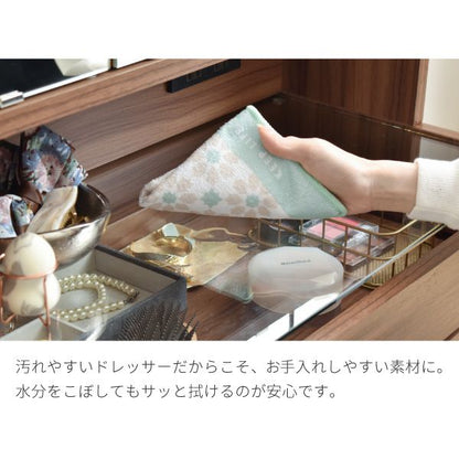 コンパクトドレッサー三面鏡収納付き化粧台幅60奥行35高さ129コンセント木製ガラス天板可動棚メイク収納ガラスドレッサーアクセサリー収納