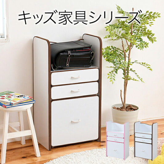 ソフトエッジで安全なキッズランドセルラック幅48奥行29高さ90収納スリム子供ラックランドセル木製キャスター付き引き出し