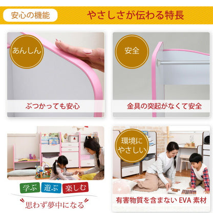 ソフトエッジで安全なキッズ子供用ハンガーラック幅48奥行29高さ90キャスター付き引き出し収納