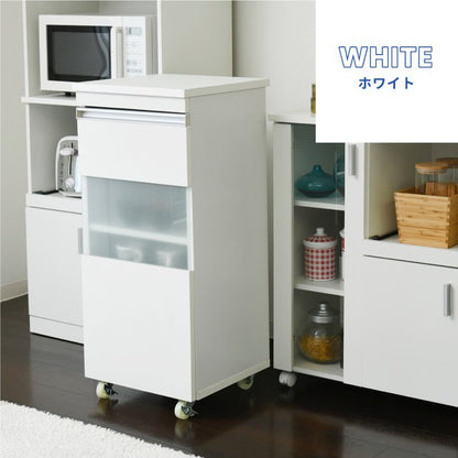 キッチン隙間収納ラックキャビネット幅40高さ90奥行40スリム食器棚4段ロータイプキャスターコンパクトガラス扉付き隙間ラックワゴン
