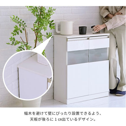 キャビネット白サイドボードホワイトコンパクトキャビネットカウンター下収納ガラス扉付き薄型ロータイプ幅60リビング収納木製ボックス鏡面