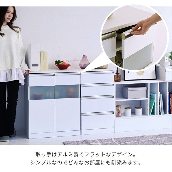 キャビネット白サイドボードホワイトコンパクトキャビネットカウンター下収納ガラス扉付き薄型ロータイプ幅60リビング収納木製ボックス鏡面