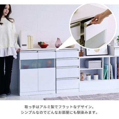 キャビネット白サイドボードホワイトコンパクトキャビネットカウンター下収納ガラス扉付き薄型ロータイプ幅60リビング収納木製ボックス鏡面