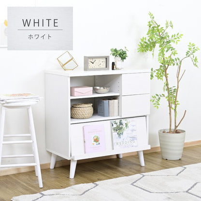 キャビネット北欧ディスプレイラックおしゃれリビングボードハイタイプリビングチェストフラップサイドボードホワイトブラウンフラップ扉幅75