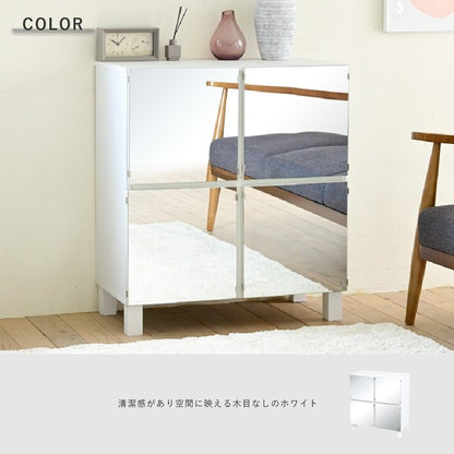 キャビネットミラー木製ラック扉付きサイドボードキャビネットおしゃれ北欧木製鏡収納付きリビング収納棚扉ミラーキャビネット75幅高さ85