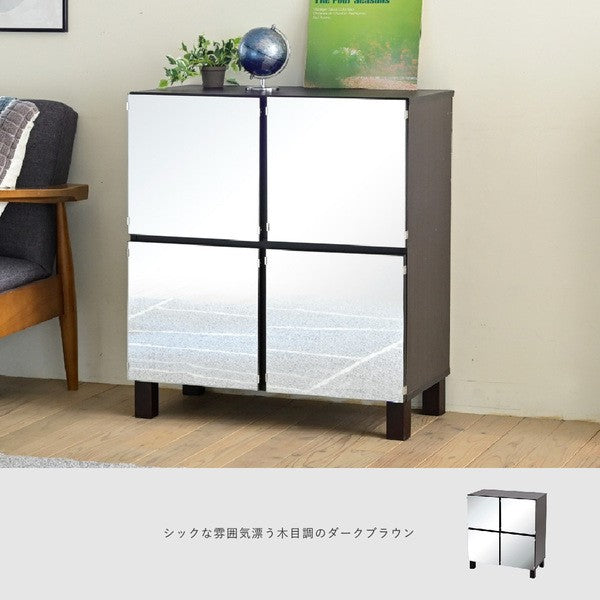 キャビネットミラー木製ラック扉付きサイドボードキャビネットおしゃれ北欧木製鏡収納付きリビング収納棚扉ミラーキャビネット75幅高さ85