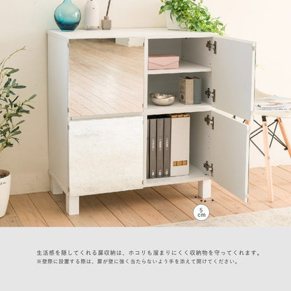 キャビネットミラー木製ラック扉付きサイドボードキャビネットおしゃれ北欧木製鏡収納付きリビング収納棚扉ミラーキャビネット75幅高さ85