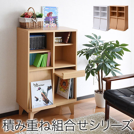 ディスプレイラック6BOX扉付きcddvd雑誌がディスプレイ可能なラックオープンラックフラップ本棚雑誌マガジン本ラック棚幅60高さ90木製