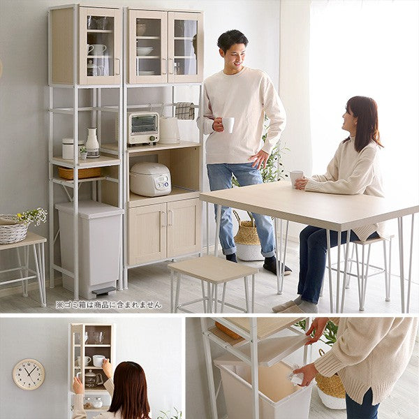 キッチン収納隙間収納食器棚キッチンラックゴミ箱上ラック隙間スリム薄型キッチンラック白ホワイトゴミ箱上アイアンコンパクト幅34高さ180棚収納木製すき間扉スチール一人暮らし木目可動棚ガラス扉ゴミ箱収納スペース収納ラックおしゃれ
