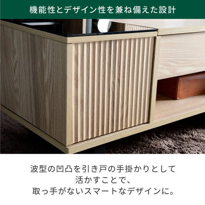 リフティングテーブルローテーブルガラス天板リビングテーブル収納付きテーブル天板昇降和モダンローテーブル伸縮ナチュラルブラウン幅80木製