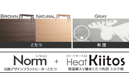 北欧デザインフラットヒーターこたつ-ノルム100x50cm保温綿入りはっ水こたつ布団エルク柄2点セット