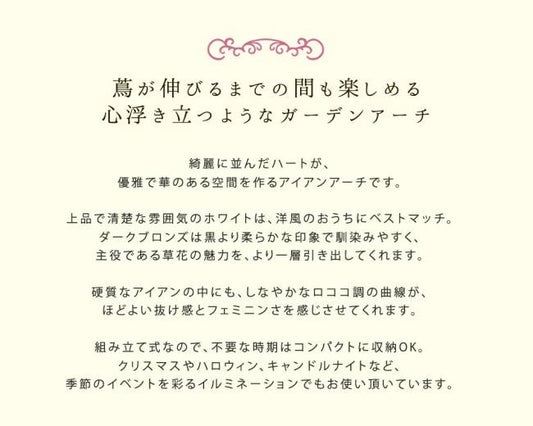 アイアンアーチ「BlossomHeart」～ブロッサムハート～【送料無料アイアンアーチ門鉄製ハート花フェンスガーデンアーチおしゃれ小型北欧ガーデニング屋外家具ツタ蔦エントランスエクステリアロマンチックブロッサム園芸支柱】