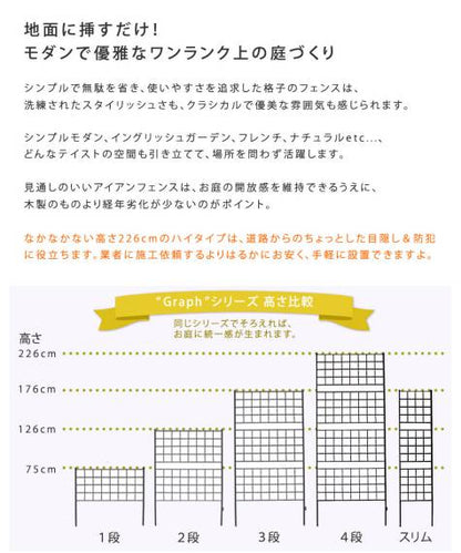 アイアンフェンス高さ226「グラフ」2枚組【送料無料フェンスアイアンガーデンフェンスガーデニング枠柵仕切り目隠し境目クラシカルアンティーク格子ベランダつる薔薇バラ朝顔園芸ラティスつるバラ庭誘引屋外】