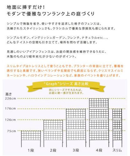 アイアンフェンス高さ176スリム「グラフ」2枚組【送料無料フェンスアイアンガーデンフェンスガーデニング枠柵仕切り目隠し境目クラシカルアンティーク格子ベランダつる薔薇バラ朝顔園芸ラティスつるバラ庭誘引屋外】