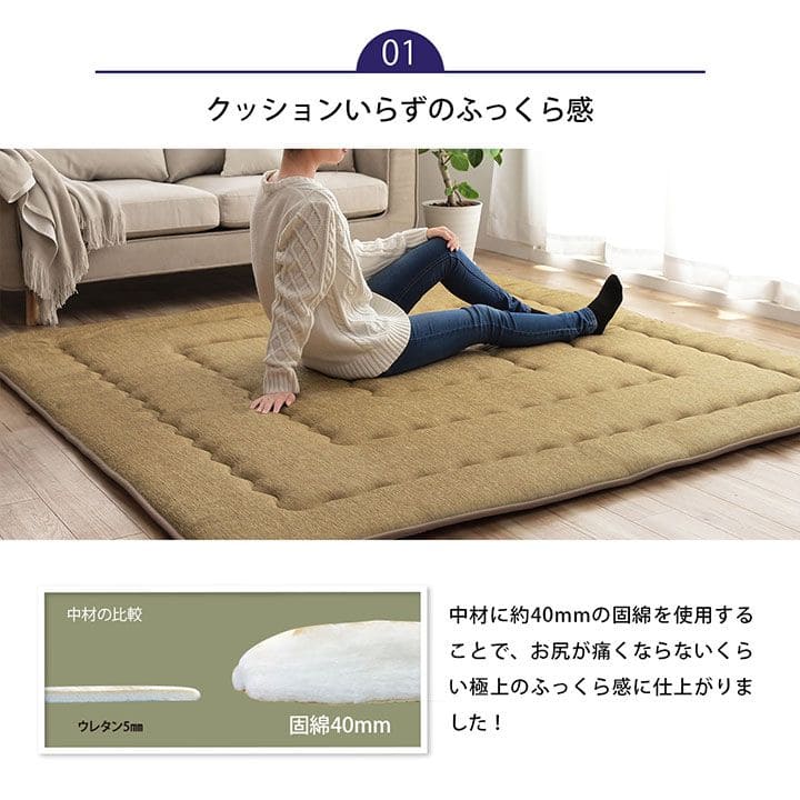 こたつ敷き布団ラグ長方形厚手1.5畳冬カーペット冬用こたつ敷布団撥水オールシーズン絨毯極厚防音無地こたつおしゃれ大判分厚い床暖房ホットカーペット対応ラグマット厚いこたつ用敷布団冬用ラグ年中ソファ北欧国産綿ポリエステル