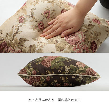 クッションソファー四角洗えるかわいい日本製花薔薇43×43ふわふわ枕綿小さめ柔らかい背もたれ厚手正方形読書背当てリビングおしゃれフロアクッションソファカバー背中ミニ布膝上ふかふか柄