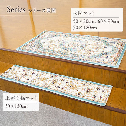 玄関マット大きめ室内6090ウィルトン織開運風水ラグウィルトン60×90トルコ高級北欧ウィルトン織り玄関マットおしゃれ屋内大判高級感北西東南かわいいウィルトン織りマットポリプロピレンエントランスマットラグマット夏冬薄型ブルー