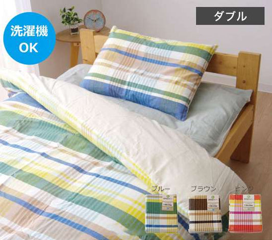 布団カバー掛け布団カバーダブル綿100％チェック夏おしゃれ冬洗える布団丸洗い掛け布団簡単ピンクブルー北欧柄綿