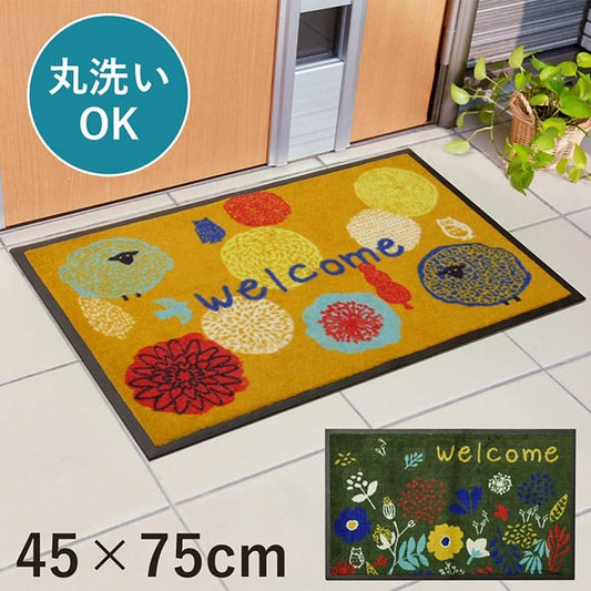 玄関マット屋外45×75風水屋外用ウェルカム花ゴム花柄大判大きめ業務用泥除け泥落とし洗える外用おしゃれ北欧4775屋外用ドアマットウェルカムマットエントランスマット砂落とし土足用土間用