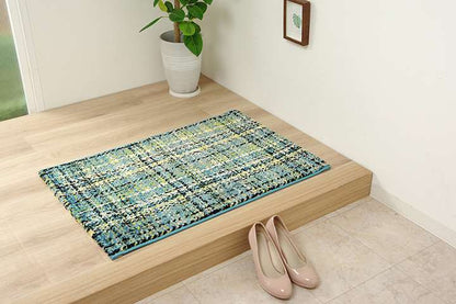 玄関マット室内オレンジブルー高級感60×90長方形屋内6090ギャッベ風おしゃれ風水北欧ラグ玄関かわいいトルコギャベ