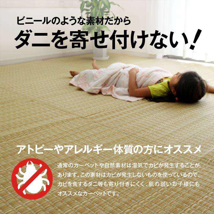 ラグカーペット3畳撥水洗える防ダニおしゃれ日本製い草風4畳ペット長方形絨毯ラグマット190×285