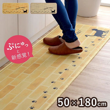 キッチンマット拭ける猫50180撥水防水クッションおしゃれ厚手滑り止め長め50×180大きいpvcねこふける水拭きラバー洗える幅広一人暮らし高級風水シンプル隙間スリム北欧疲れない