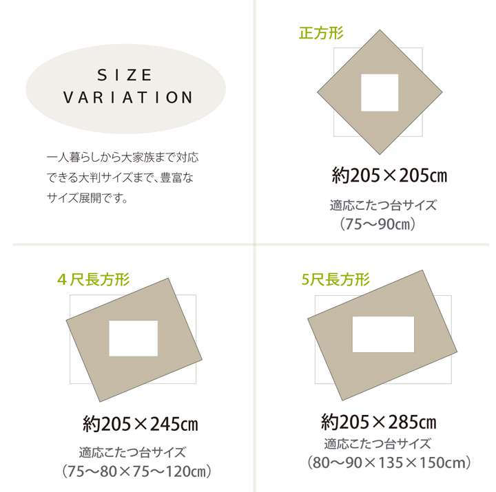 こたつ布団長方形こたつ日本製掛け布団ボーダー北欧おしゃれ布団省スペース205×285コタツ布団かわいい暖かい厚手ベージュ緑