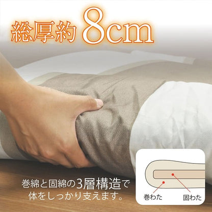 敷き布団布団セミダブル洗える日本製敷布団寝具3層軽い厚手長め固綿子供三つ折り洗濯ベッドおしゃれ春夏冬床置きオールシーズン客用来客用フローリングキッズジュニア固わた昼寝柔らかめ