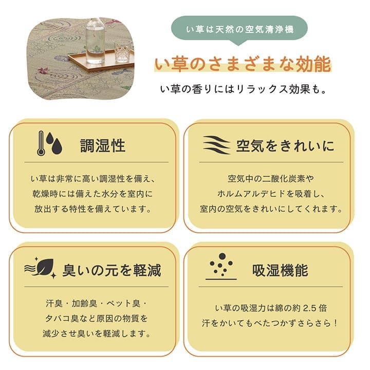 い草ラグラグいぐさ2畳滑り止め裏貼りい草カーペット夏用い草カーペットクッション猫柄おしゃれ抗菌防臭夏正方形ねこ二畳ござラグマットカバー拭けるペットオールシーズン通年涼しい