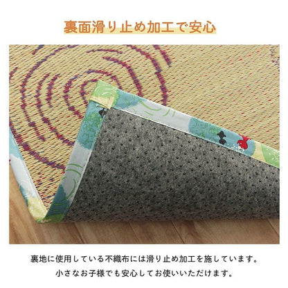 い草ラグラグいぐさ2畳滑り止め裏貼りい草カーペット夏用い草カーペットクッション猫柄おしゃれ抗菌防臭夏正方形ねこ二畳ござラグマットカバー拭けるペットオールシーズン通年涼しい