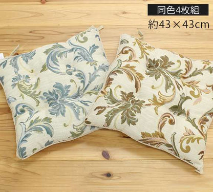 チェアパッド四角クッション座布団椅子用紐付きおしゃれ洗える座る用椅子厚手ひも付きイス椅子用クッション4個セット