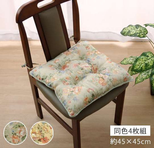 クッション椅子用紐付きチェアパッド四角おしゃれ洗える花座布団座る用椅子厚手子供ひも付きイス椅子用クッション4個セット